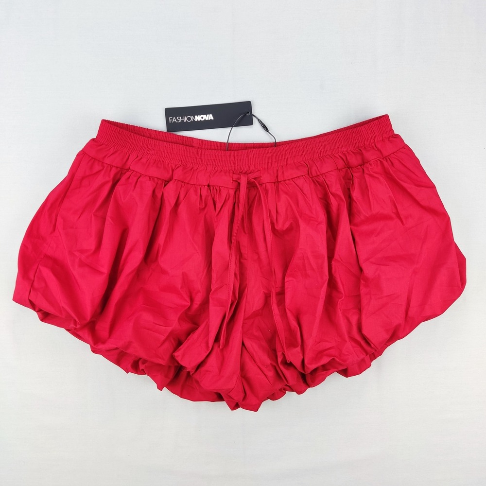 Fashion Nova Shorts Womens Small Red‎ Celine Poplin Bubble Short High Rise Puffy